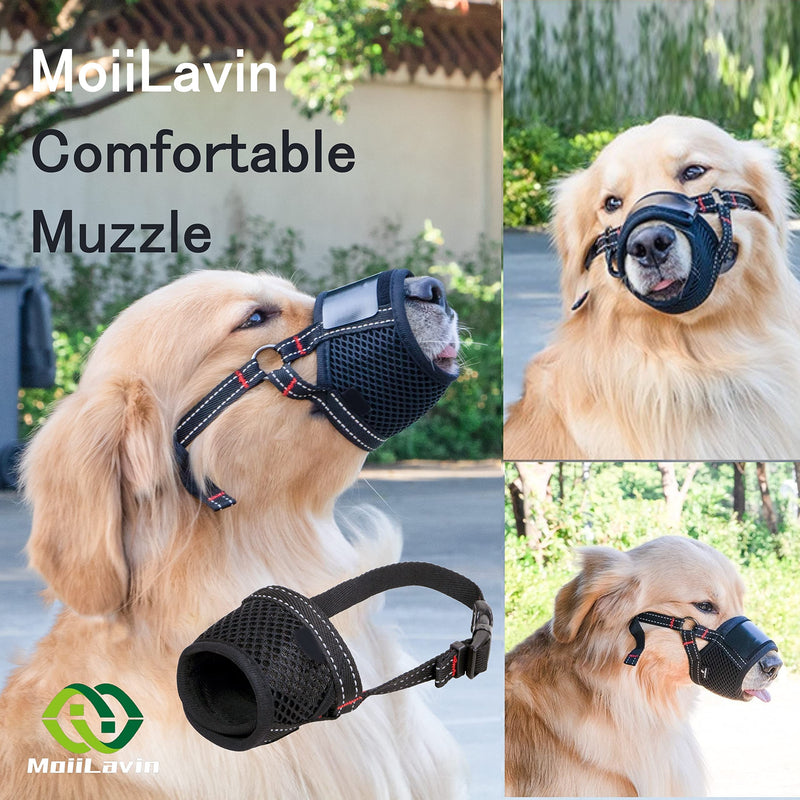 MOIILAVIN Dog Muzzle,Soft Reflective Muzzle for Barking Biting Chewing, Breathable Drinkable Adjustable Pet Muzzle for Large Small Medium Size Dogs Black S - PawsPlanet Australia