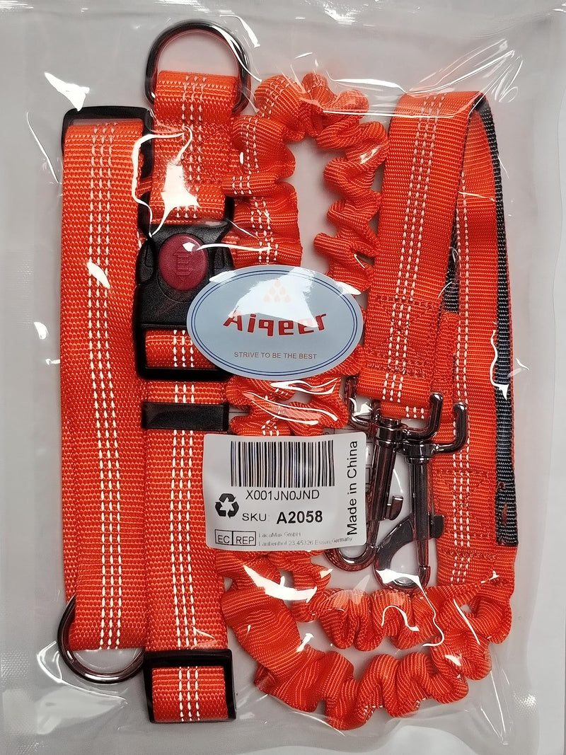 Aiqeer Orange Hands-Free Dog Lead, Adjustable Waist Belt and Stretchy Bungee Lead, Jogging Dog Lead with Reflective Stitching (Grey Handle) - PawsPlanet Australia