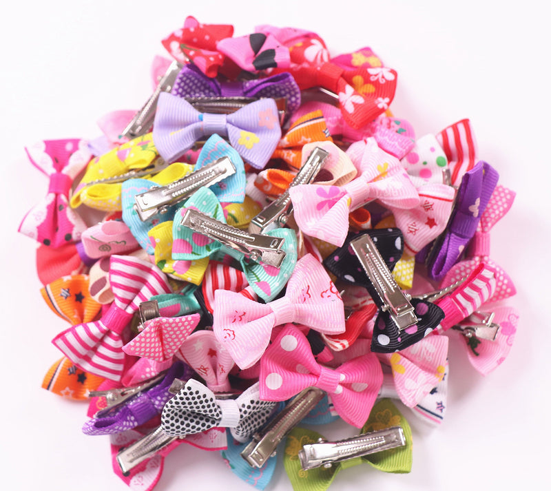[Australia] - YAKA 60PCS (30 Paris) Cute Puppy Dog Small Bowknot Hair Bows with Rubber Bands (or Clips) Handmade Hair Accessories Bow Pet Grooming Products (60 Pcs,Cute Patterns) Clips Style 3 