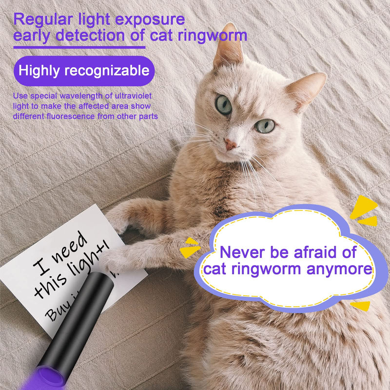 HUHKOUAE 365nm UV Flashlight Black Light,Portable Handheld USB Rechargeable Cat Ringworm Detector lamp,for Dog Cat Care and Resin Curing,Anti-counterfeiting Identification and Analyzing Skin - PawsPlanet Australia