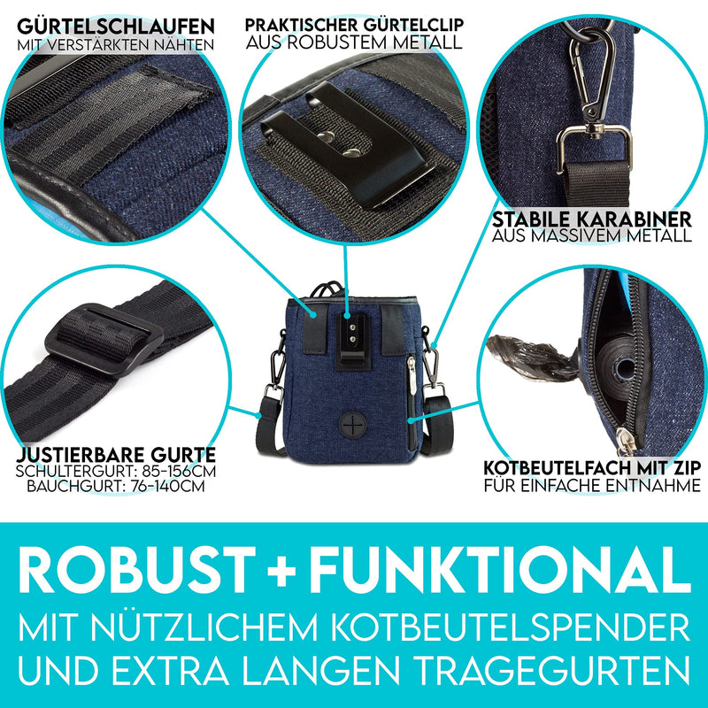 DOG IS KÖNIG® Premium treat bag for dogs - the all-rounder - robust food bag for dogs with plenty of storage space for walking and dog training - with poop bag dispenser and training e-book Dark blue: 16 x 18 x 6 cm (W x H x T) - PawsPlanet Australia