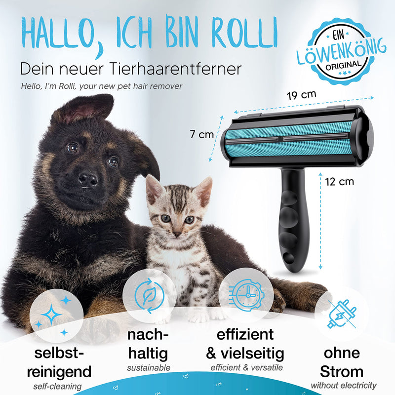 LÖWENKÖNIG® Rolli 2.0 [Improved animal hair remover large] Lint roller for removing dog and cat hair - Self-cleaning cat hair remover - Ideal for sofa, car, clothing, scratching post Bestseller: Black Incl. accessories - PawsPlanet Australia
