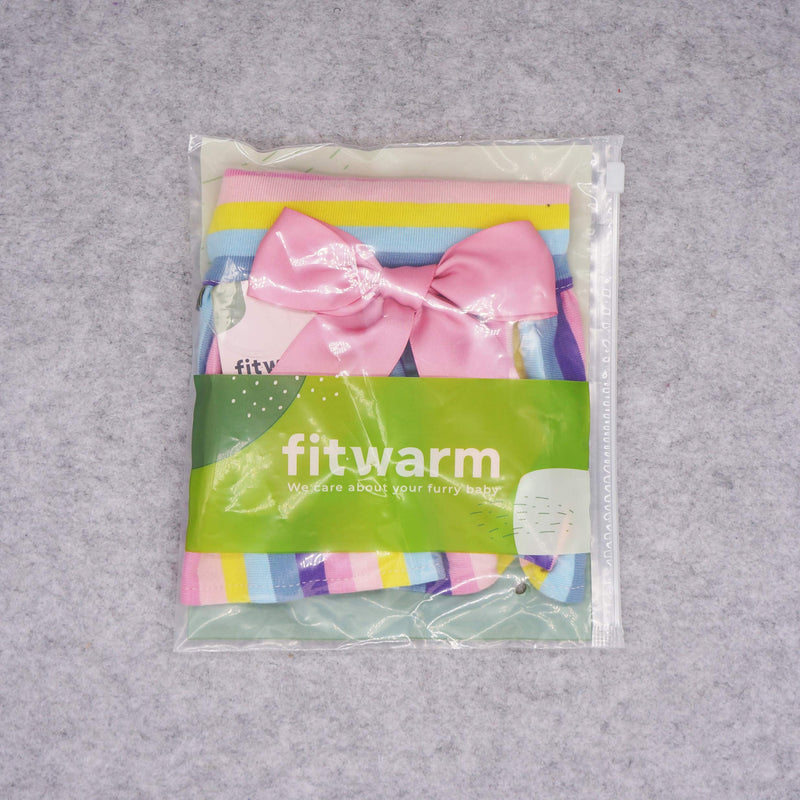 Fitwarm 100% Cotton Dog Dresses Pet Clothes for Doggie Striped Dress Cat Vest Puppy Shirts Colorful Rainbow X-Small Pink - PawsPlanet Australia