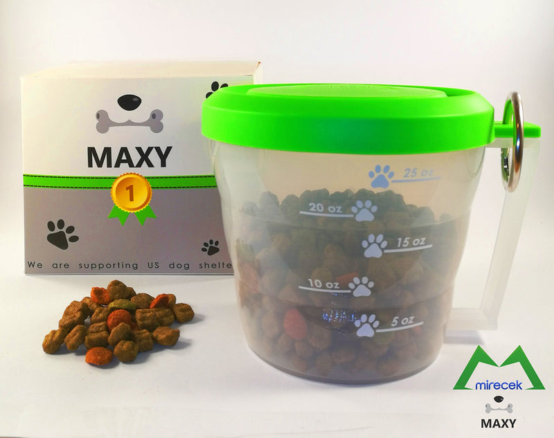 [Australia] - Mirecek Maxy Dog Food Travel Container, BPA-Free Pet Food Storage Container, Portable Collapsible Bowl and Measuring Cup Combo for Pet Travel, Reusable Plastic Bowl for Cats and Dogs Green 