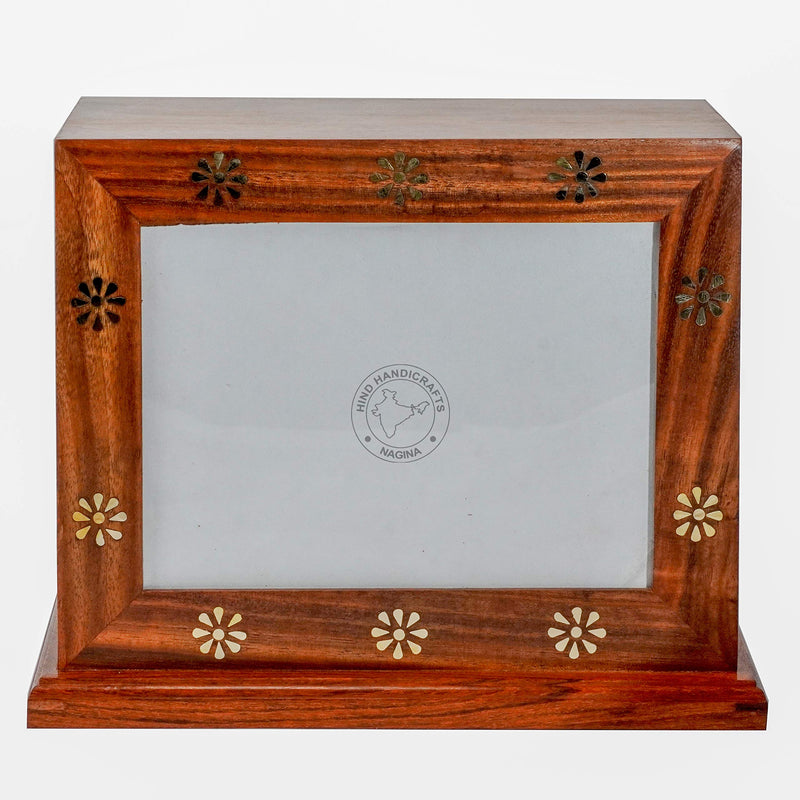 Hind Handicrafts Rosewood Brass Flower Inlaid Wooden Cremation Urns for Human Ashes Adult - Handcrafted Photo Funeral Memorial Ashes Urn - Large Columbarium Urn - PawsPlanet Australia