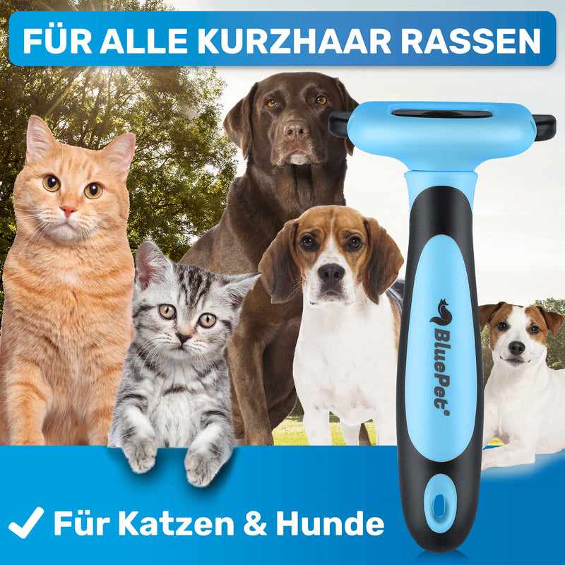 BluePet "UnterwollGlück" - Up to 90% less loose hair - Short hair dogs & cats brush ideal for changing fur - Removal of the undercoat & care of the top hair Blue - PawsPlanet Australia