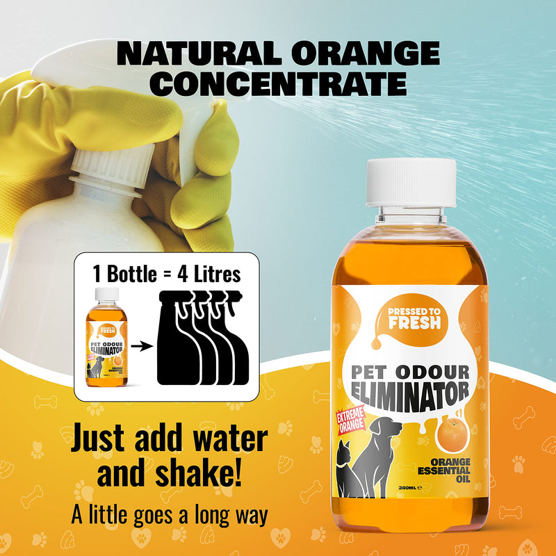 PRESSED TO FRESH - Pet Urine Odour Eliminator & Neutraliser - Natural Cold Pressed Orange Oil Enzyme Cleaner - Makes 4 Litres - Cleans Dog & Cat Smells, Carpet, Bins, Litter Trays - Pet Deodoriser - PawsPlanet Australia