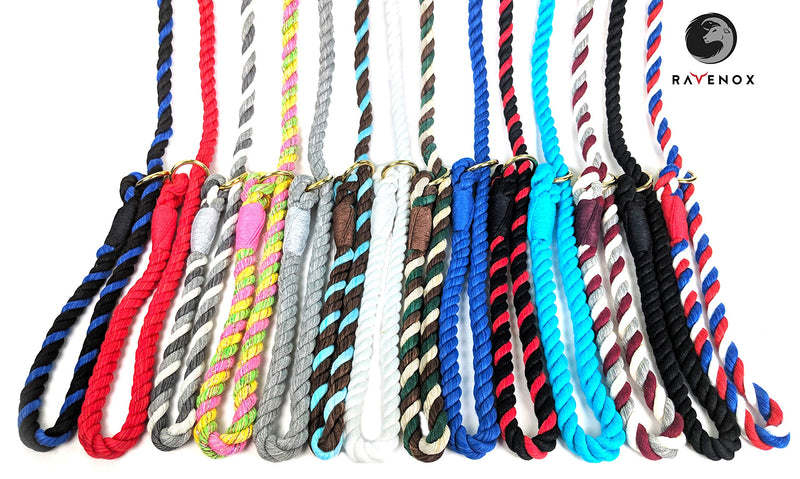 [Australia] - Ravenox Slip Lead Rope Dog Leash | Strong and Comfortable Cotton Rope Dog Leash for Pets | Handmade in The USA with 100% American Made Rope | 6 Feet Long | for Small, Medium & Large Dogs 1/2-inch x 6-feet Burgundy, Silver & White 