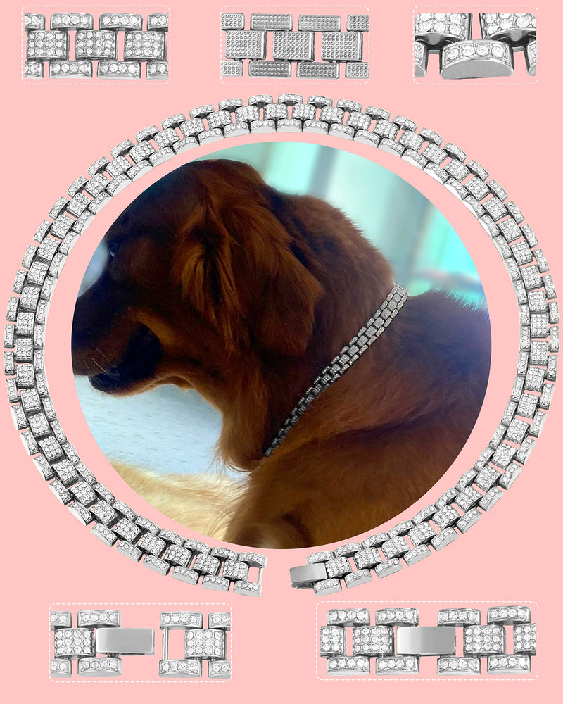 FASDECON Gold Dog Chain Collar Diamond Cuban Collar Walking Metal Chain Collar with Design Secure Buckle Dog Collars for Medium Large Dogsc (20inch, Gold) 20inch - PawsPlanet Australia