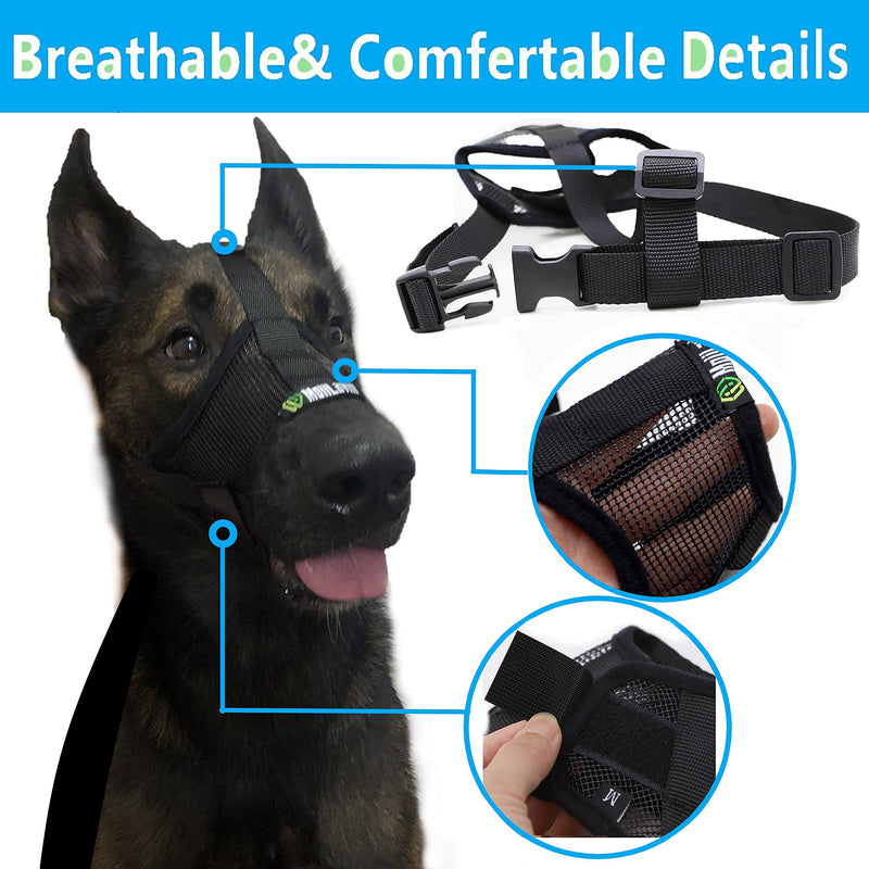 MoiiLavin Dog Muzzle Breathable Nylon Soft mesh Anti-Biting Barking Secure Chewing for Medium Large Small Size Dogs Allows Drinking Panting with Dog Toothbrushes Black Mesh S - PawsPlanet Australia