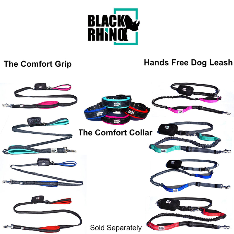 Black Rhino - The Comfort Collar Ultra Soft Neoprene Padded Dog Collar for All Breeds - Heavy Duty Adjustable Reflective Weatherproof (Small, Aqua/Grey) Small - PawsPlanet Australia
