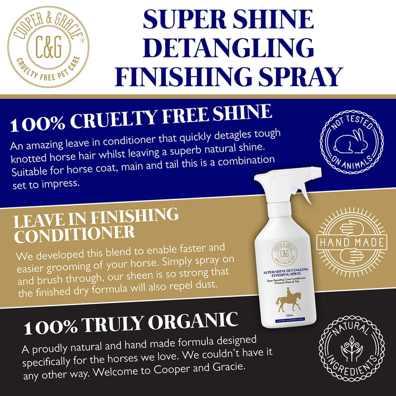 C&G Pets | Horse Super Shine Detangling Finish Spray | Dust Repelling Coat Conditioner Natural Ingredients | Protects Mane Tail Natural Shine Quick Grooming Detangler Hair Skin Nourishment (500ML) 500 ml (Pack of 1) - PawsPlanet Australia