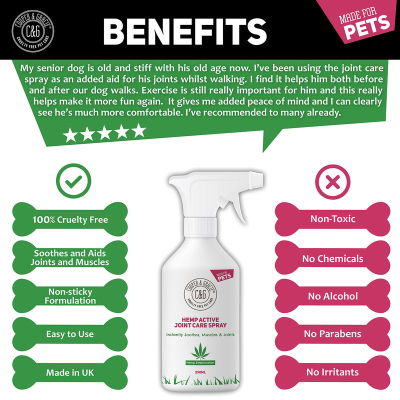 C&G Pets | HEMP ACTIVE JOINT CARE SPRAY 250ML | INSTANT SOOTHES MUSCLE & JOINT | QUICK ABSORB | 100% CRUELTY FREE VET RECOMMENDED | BEST FOR DOGS AND HORSES | AMAZING ESSENTIAL OIL EMBROCATION - PawsPlanet Australia