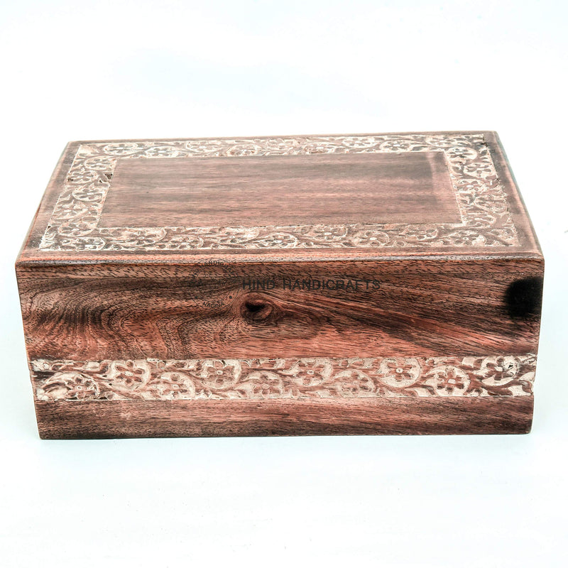 Hind Handicrafts Engraved Wooden Box Funeral Cremation Urns for Human Ashes Adult Large, Burial Urns for Columbarium X-tra Large : 11" x 7.25" x 4.5" - 260lbs or 118kg (Antique Whitewashed 1) Antique Whitewashed 1 - PawsPlanet Australia