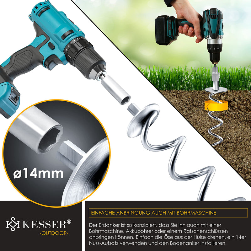 KESSER® 4 ground anchors 9-piece set attachment for trampoline, swing, pavilion, party tent, garden house, swing, tent, made of 1cm diameter stainless steel For screwing in, 4 straps + silver turning aid - PawsPlanet Australia