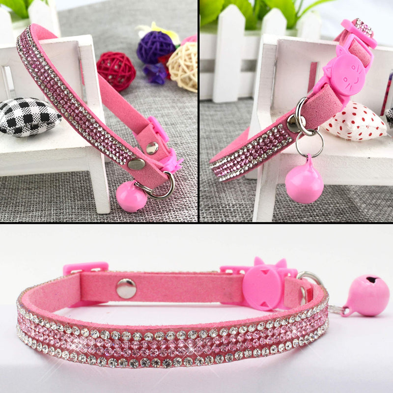 [Australia] - Newtensina Bell Cat Collar Comfortable Fitted Soft Bling Cute Kitten Collars with Diamante XS Pink 