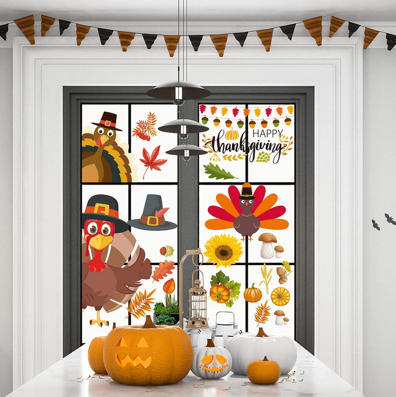 Fall Decorations 113 PCS Thanksgiving Window Clings Stickers Holiday Turkey Cling for Glass Window - PawsPlanet Australia