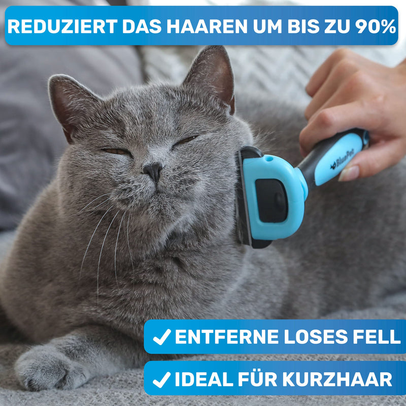 BluePet "UnterwollGlück" - Up to 90% less loose hair - Short hair dogs & cats brush ideal for changing fur - Removal of the undercoat & care of the top hair Blue - PawsPlanet Australia