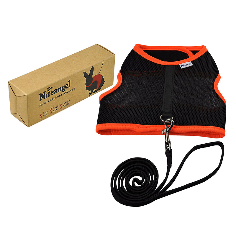 Niteangel Adjustable Soft Harness with Elastic Leash for Rabbits XL Black - PawsPlanet Australia