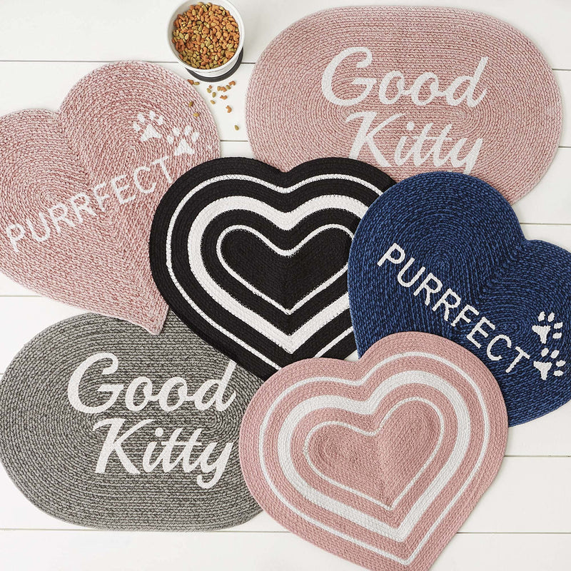 DII Braided Pet Mat Collection 100% Cotton, Heart Shape, Navy Purrfect Black Stripe - PawsPlanet Australia