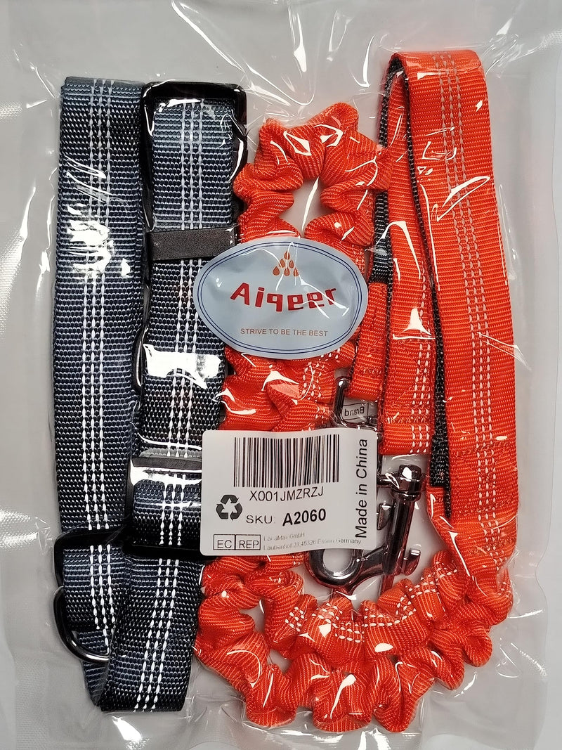 Aiqeer Hands-Free Dog Leash, Gray Adjustable Waist Belt and Orange Stretchy Bungee Leash, Jogging Dog Leash with Reflective Stitching - PawsPlanet Australia