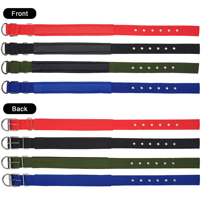 Padded Dog Collar 4 Packs, Comfortable Nylon Adjustable Puppy Collars, Strong Metal Buckle Weatherproof Heavy Duty Soft Pet Collars for Small, Medium, Large Dogs, Red, Blue, Black and Army Green, XL - PawsPlanet Australia