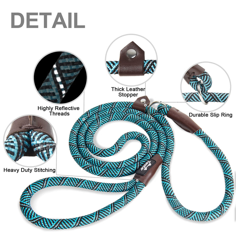 TwoEar Slip Lead Dog Leash, 1/2'' x 6FT Dog Training Leash, Durable Slip Rope Leash, Heavy Duty Strong Highly Reflective Mountain Climbing Rope Lead for Small Medium and Large Dogs Pets(Blue) Blue - PawsPlanet Australia