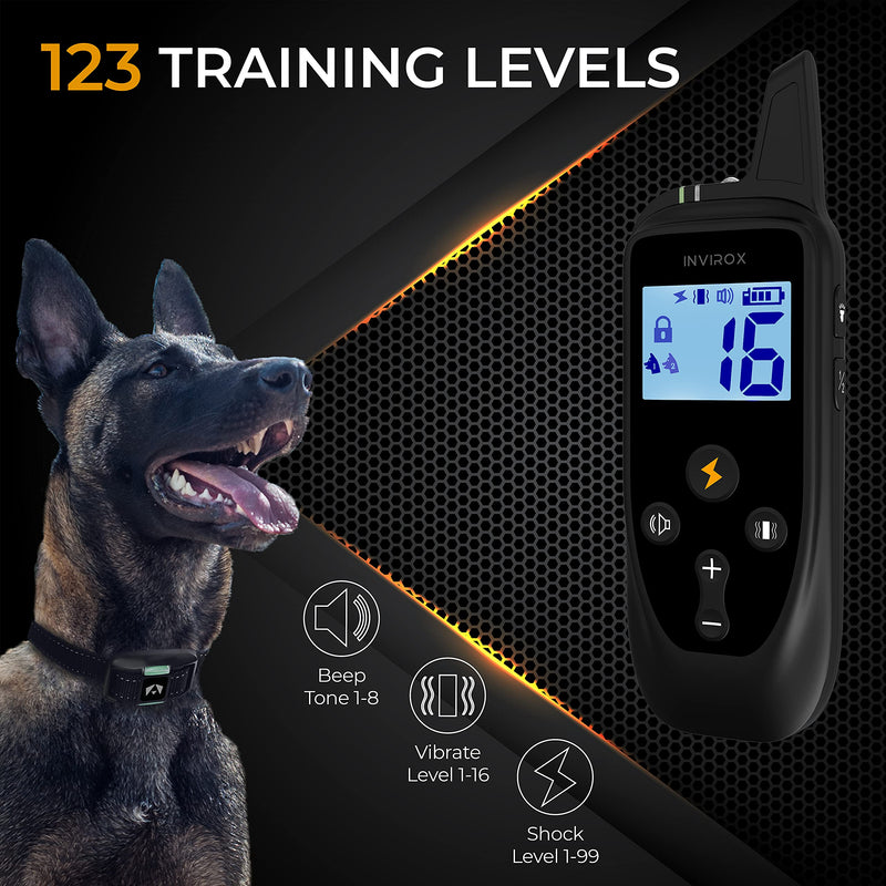 INVIROX Dog Training Collar [2022 Edition] 123 Levels Dog Shock Collar for Large Dog, 1100Yards Range, 100% Waterproof, Rechargeable Shock Collar for Small Dogs Black - PawsPlanet Australia