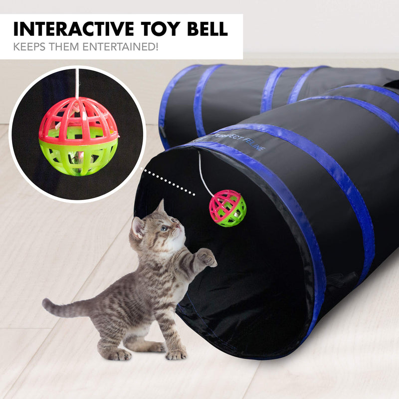 [Australia] - Purrfect Feline Cat Tunnel Design, Collapsible 4-Way Cat Tunnel Toy Crinkle (Medium Large Sizes) Dark Blue 