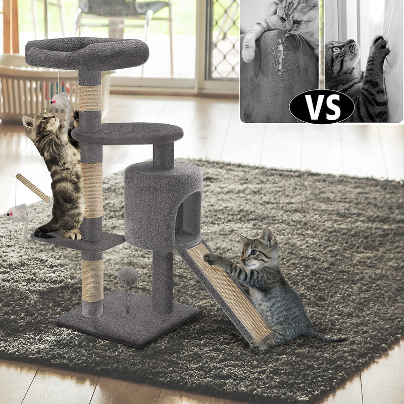 VOUNOT Scratching Post Stable Cat Tree Climbing Tree for Cats with Platforms Cave Sisal Rope, 115cm, Grey - PawsPlanet Australia