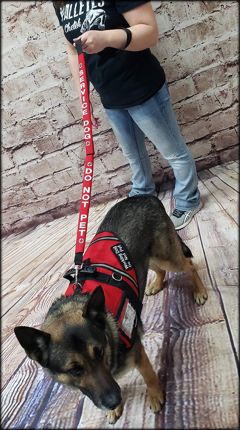 [Australia] - Activedogs Service Dog Identification Leash Wrap Set + Free Leash - 15" Long & Fits up to 1" Leash - Velcro Closure - 4 Wraps; Do Not Pet, Do Not Separate, Do Not Distract & Service Dog Red 