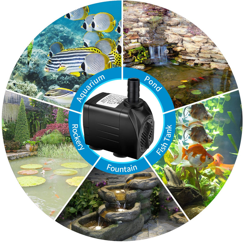 Jhua Fountain Pump 300GPH (1200L/H, 21W) Submersible Water Pump, Ultra Quiet Fountain Pumps Submersible Outdoor with 5.9ft Power Cord, 3 Nozzles for Aquarium, Fish Tank, Pond, Statuary, Hydroponics - PawsPlanet Australia