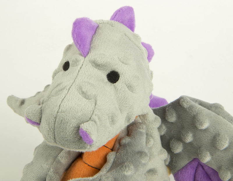 [Australia] - goDog Dragon with Chew Guard Technology Tough Plush Dog Toy, Gray, Large 