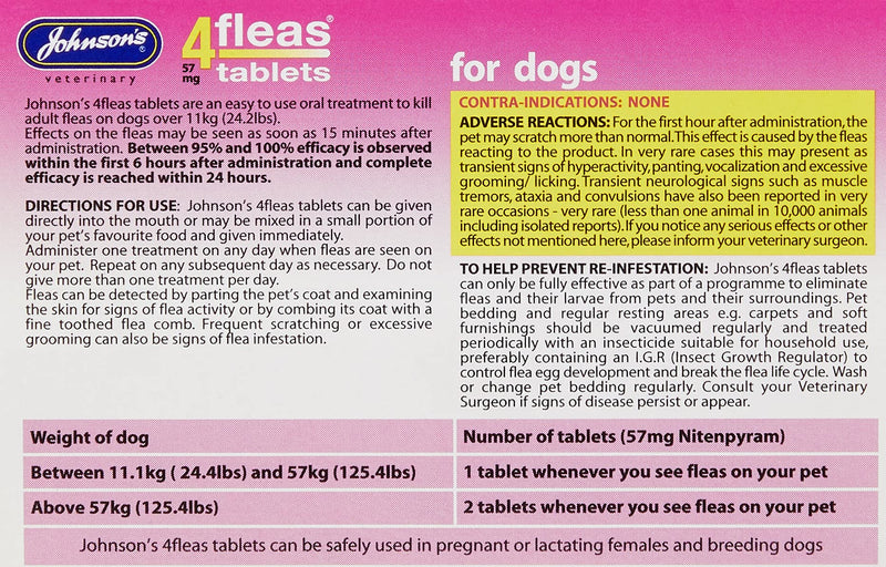 Johnsons Veterinary Products 4Fleas Dog Tablets, Large, 57 mg, 6 Tablets - PawsPlanet Australia
