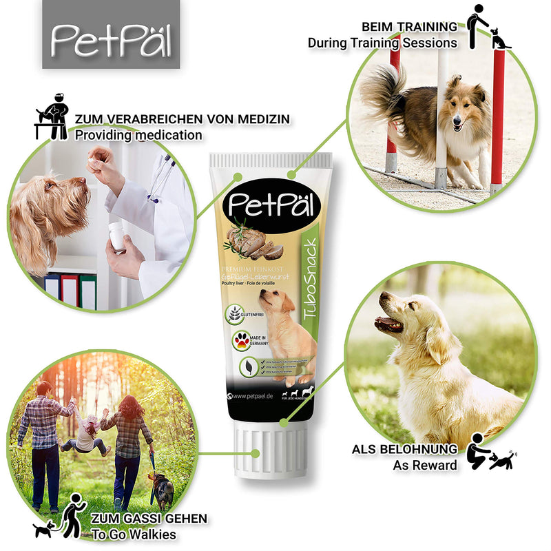 PetPäl Poultry Paste for Dogs TuboSnack - 6x 75g | Premium Treats for Your Dog | Natural Dog Snack Also Great for Puppies - Made in Germany | Grain Free | Easy to Dose Poultry-Paste - PawsPlanet Australia
