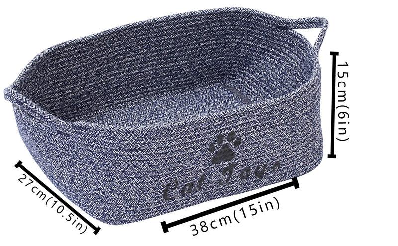 Morezi Durable rope cat toy box with handle, pet toy basket(blue), kitties bed, pet toy box- Perfect for organizing pet toys, blankets, leashes, coats - Cat - Blue Cat Blue - PawsPlanet Australia