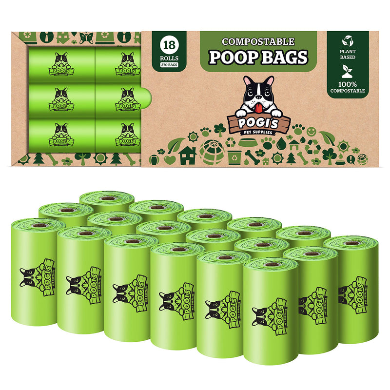 [Australia] - Pogi's Compostable Poop Bags - Leak-Proof, Plant-Based, ASTM D6400 Certified Home Compostable Waste Bags for Dogs 18 Rolls (270 Bags) Unscented 