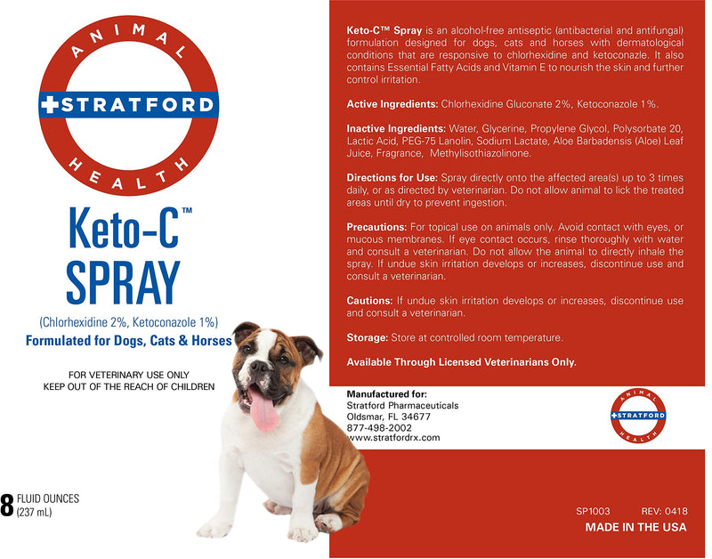 Stratford Keto-C Antiseptic Spray Chlorhexidine with Ketoconazole (Antibacterial & Antifungal) for Dogs, Cats, and Horses, Cucumber Melon 8 oz. - PawsPlanet Australia