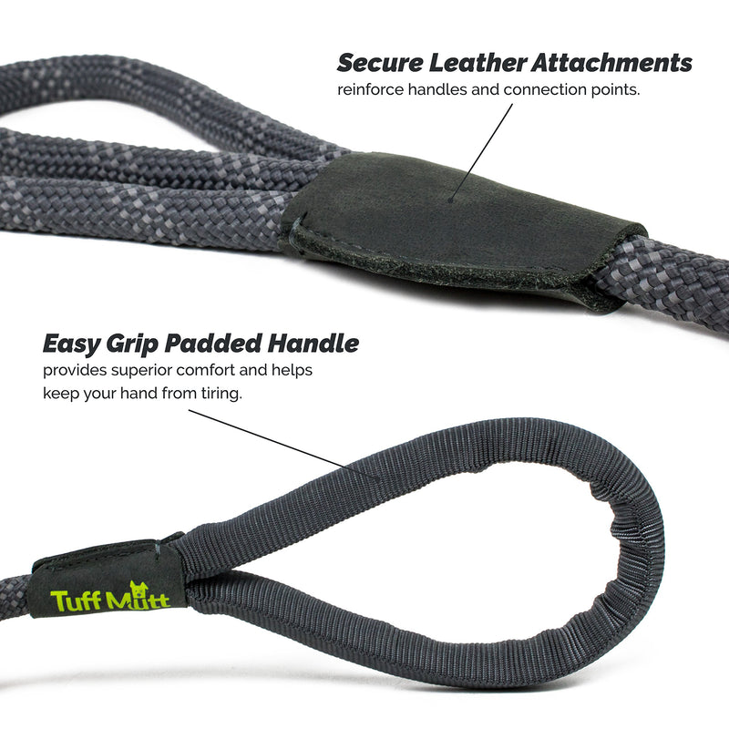 [Australia] - Tuff Mutt Dog Climbing Inspired Rope Leash for Medium Large Breeds, Double Handle Control, Reflective Stitching for Nighttime Safety, 5 Foot Lead, Lightweight Swivel Carabiner Grey Single Handle 