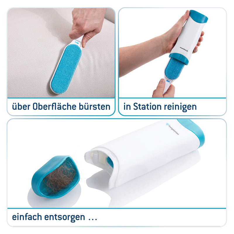 Lint brush in a set with foldable lint roller - reusable pet hair remover with extremely easy cleaning - can also be used as a clothes brush, manual, blue - PawsPlanet Australia