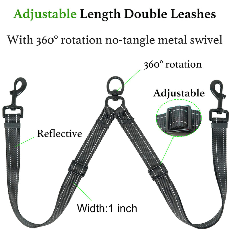 [Australia] - iYoShop Adjustable Dual Dog Leash, Double Dog Leash, 360 Swivel No Tangle Double Dog Walking Training Leash for Two Dogs, Black, Medium Large Medium/Large 