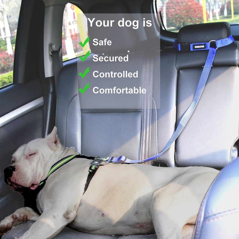 Goldfinger 2 Packs Dog Car Seat Belt Safety Leads Adjustable Pet Travel Accessores Seatbelt Harness for Large,Medium Dogs, Nylon Fabric Dog Leashes(Black+Blue) Black+Blue - PawsPlanet Australia