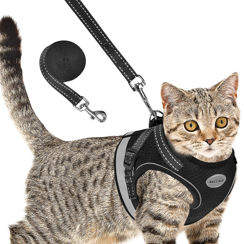 Cat Harness and Leash for Walking, Kitten Escape Proof Harnesses, Adjustable Reflective Puppy Vest Harness with Leashes Set, Easy Adjustable Soft net Breathable Pet Safety Jacket XS (Chest: 7" - 9") Black - PawsPlanet Australia