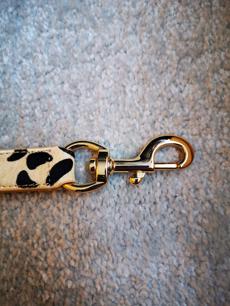 Luxury cream leather dog lead with black animal print, strong and elegant - PawsPlanet Australia