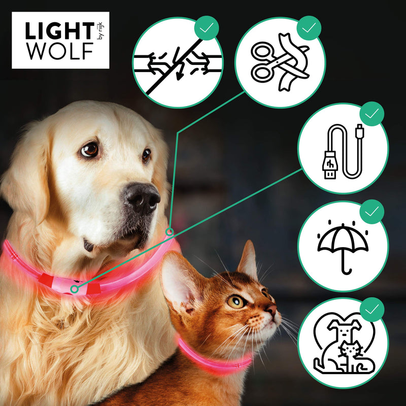 LED light collar for the Dog | Extra Bright | Long Lasting Optical Fiber | Rainproof | Light Collar Dog Long Hair and Short Hair | USB Rechargeable Red - PawsPlanet Australia