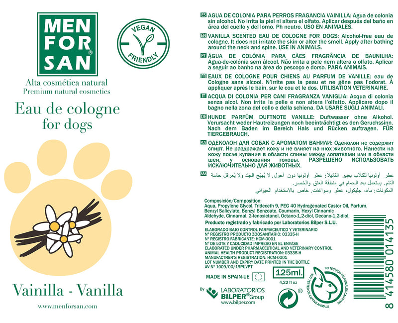 Menforsan 8414580014135 EAU de Cologne for dogs - vanilla, 125 ml - PawsPlanet Australia