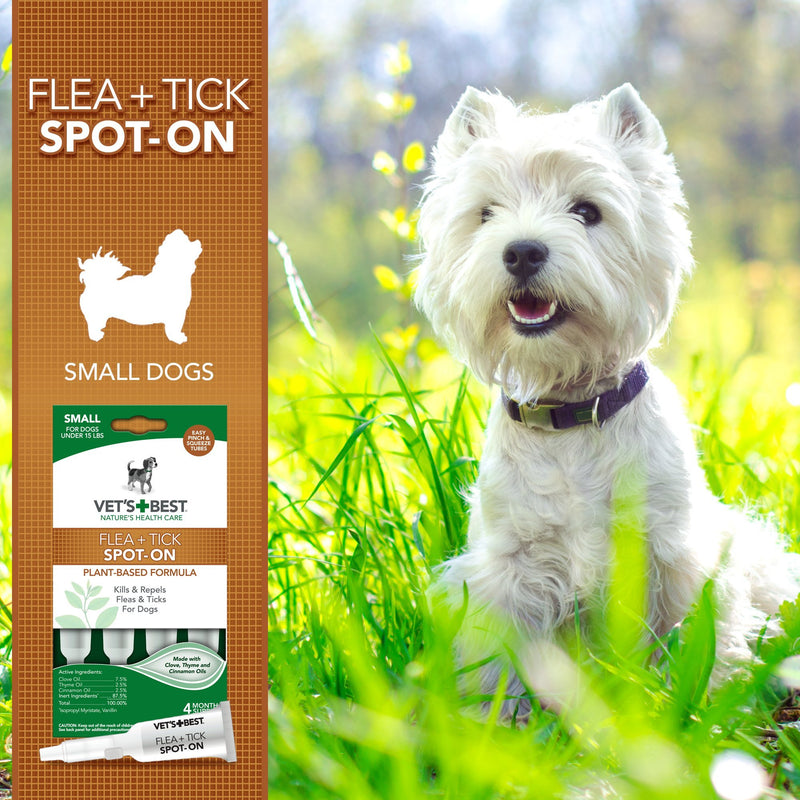 Vet's Best Flea and Tick Spot-on Drops | Topical Flea Treatment Drops for Dogs | Flea Killer with Certified Natural Oils | 4 Month Supply for Small Dogs - PawsPlanet Australia