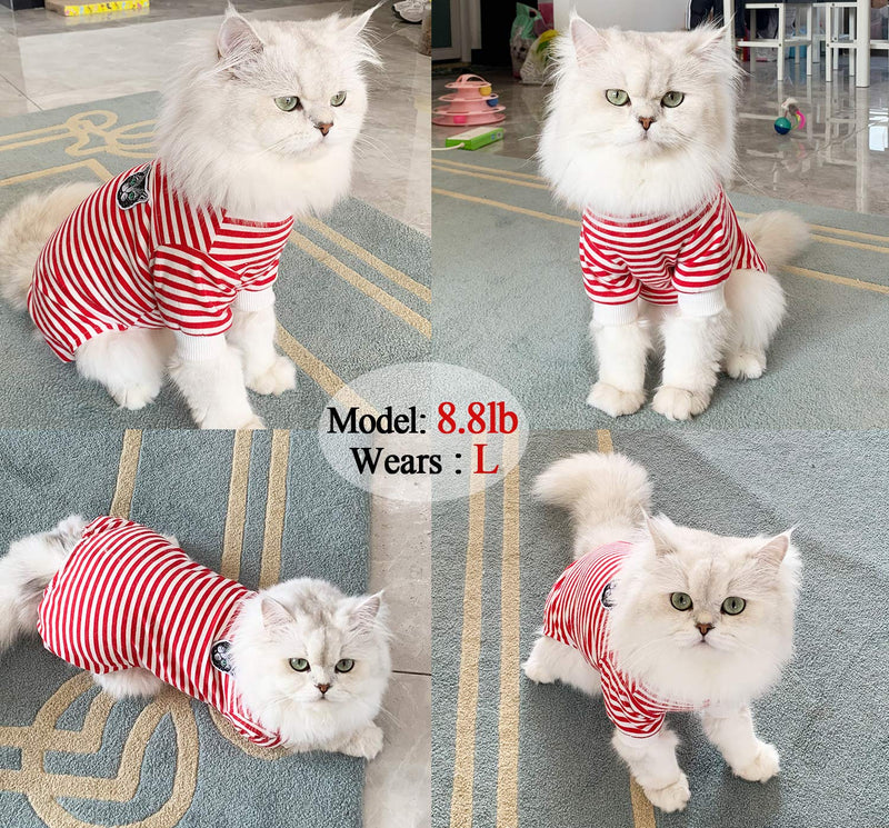 Dogs Pajamas Striped Shirt Pet Jumpsuit Bodysuit Soft Cotton Clothes Cats Lovely Clothing Puppy Red Jumpsuits Outfit Pants for Dogs Boy Girl Small Medium Onesies Apparel PJS (X-Small, Jumpsuit) X-Small - PawsPlanet Australia