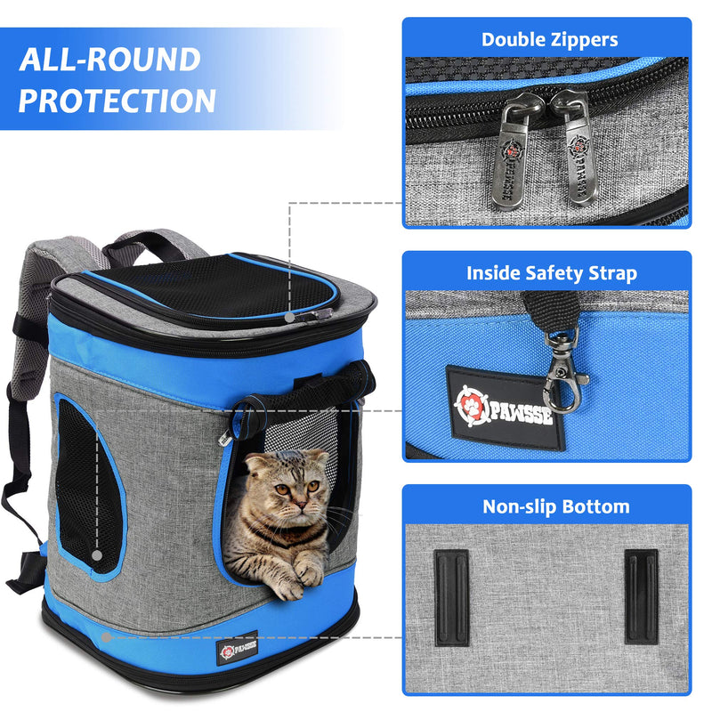 Kato Tirrinia Foldable Pet Carrier Backpack for Small Dogs, Cat Carrier Backpack, Puppy Rucksack Carrier Ventilated Design For Travel Camping Hiking Outdoor Blue and Grey Without Pockets - PawsPlanet Australia