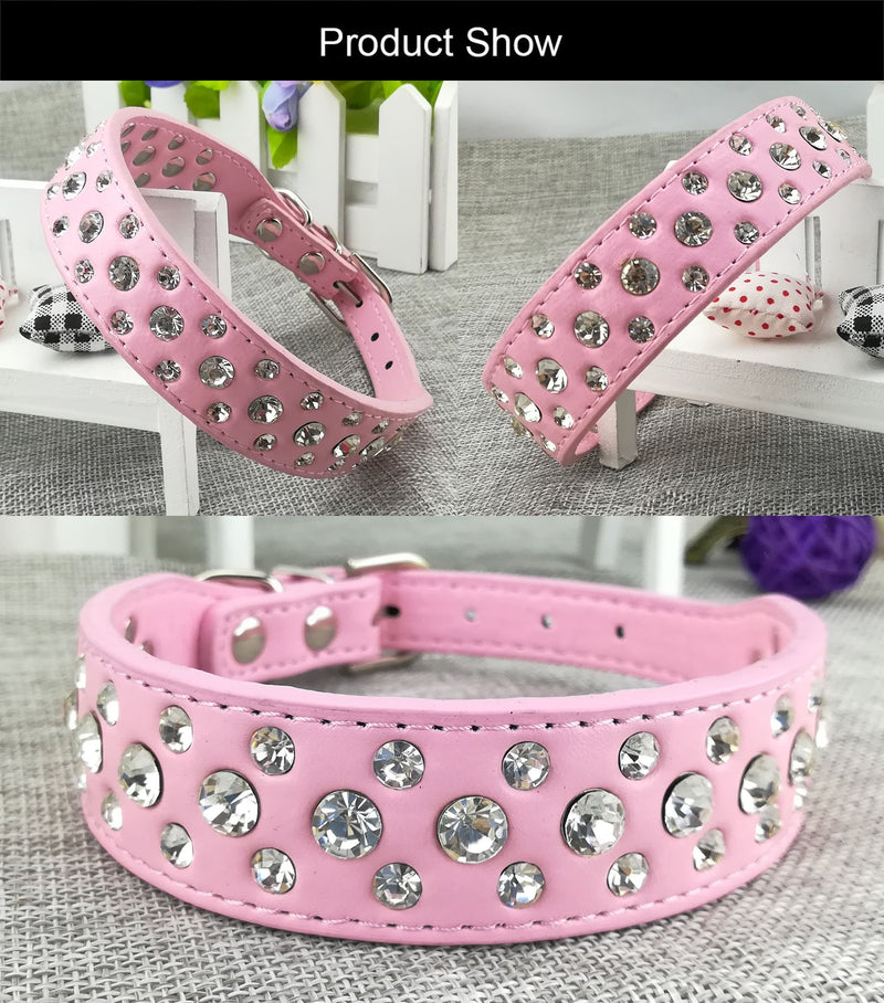 Newtensina Fashion Dog Collar and Lead Set Bling Puppies Collar Cute Diamante Dog Collar with Leashes - Pink - S - PawsPlanet Australia